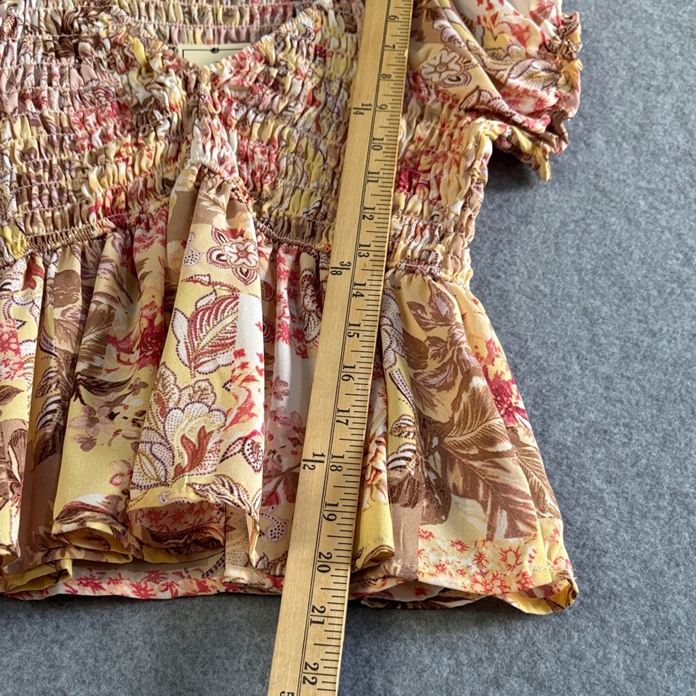 NEW No Comment Multicolor Floral Smocked Blouse L - Picture 6 of 11